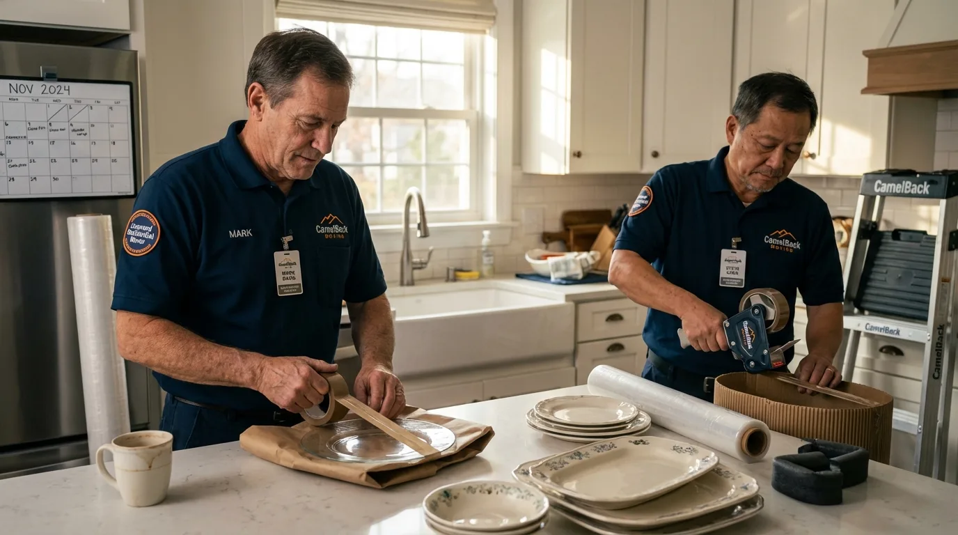 Professional crew packing kitchen dishware in Wabasha, MN
